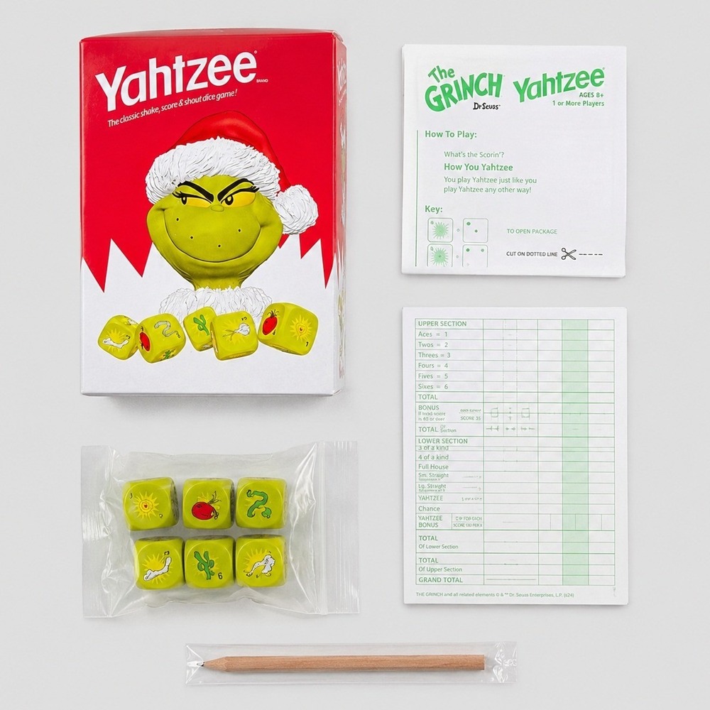 Dr Seuss The Grinch Yahtzee Game Christmas Edition Dice Shaker 2020 USAopoly